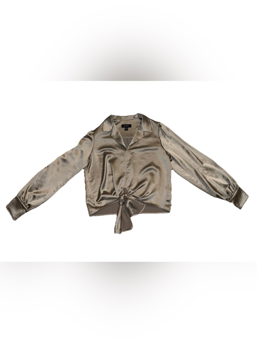 $168 Karen Kane Women's Brown Gold Tie Front Satin Blouse Top Size M